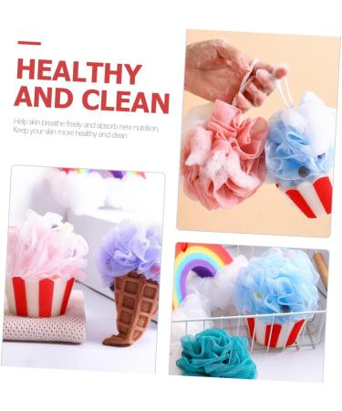 2pcs Cartoon Ice Cream Bath Balls - Exfoliating Loofahs & Shower Puffs for Ultimate Bathing Experience - Buy Online on GoSupps.com