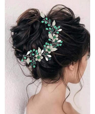IYOU Rhinestone Bridal Hair Vine Green Flower Wedding Headband Party Bridesmaid Hair Accessories for Women - Buy Online on GoSupps.com