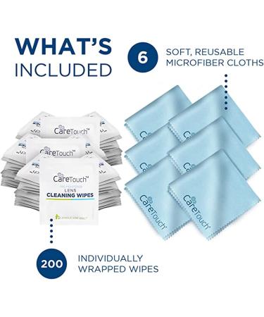 Care Touch Lens Cleaning Wipes - 200 Wipes & 6 Microfiber Cloths - Ideal for Glasses & Camera Lenses - Buy Online on GoSupps.com