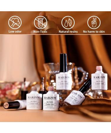 RARJSM Glitter Nude Gel Polish Set - 6pcs Pale Pink, Milky Jelly, Cashmere, Beige, Apricot, Champagne, Brown | UV LED Cured Translucent Natural Soak Off Iridescent Holographic Nail Polish 7.5ml - Buy Online on GoSupps.com
