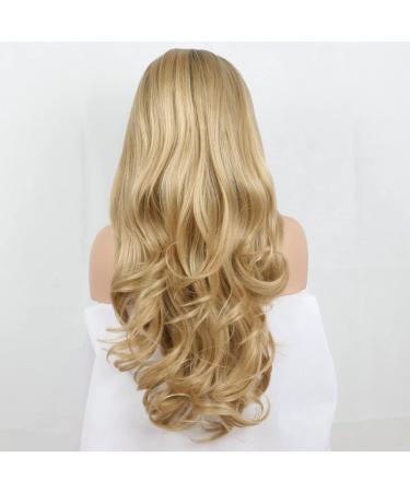 Blonde Ombre Wig with Dark Roots - Long Wavy Curl Synthetic Lace Front for Drag Queens & Cosplay - Buy Online on GoSupps.com