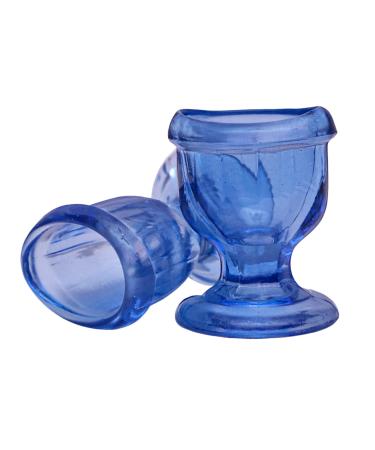 Glass Eye Wash Cup for Keep Your Eyes Clean and Healthy | Soothing Relief from Allergens Irritants Makeup Dust Dry Eyes | Eye Shaped Rim Snug Fit Set of 2 (Blue)