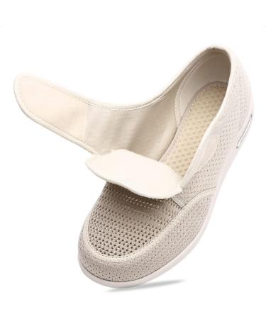 MisFun Women's Wide Diabetic Shoes for Swollen Feet - Breathable & Medical for Diabetics and Edema - Size 9 Beige - Buy Online on GoSupps.com