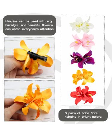 ANRONCH Bohemian Flower Hair Clip Set - 5 Colors Hawaiian Hibiscus Plumeria Hairpin for Women, Girls, and Kids - Perfect for Seaside Holiday and Bridal Hair Accessories - Buy Online on GoSupps.com
