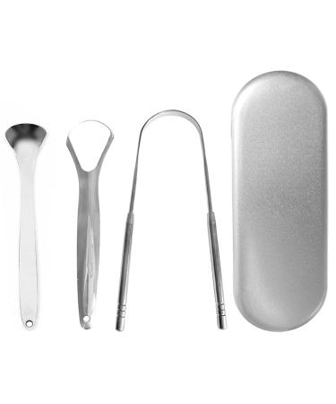 4-pack tongue scraper metal tongue cleaner tongue scrap cleaner reusable tongue scraper for tongue cleaning for optimal oral hygiene (silver)