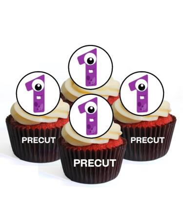 PRECUT Monster 1st Birthday Edible Cupcake Toppers - Monster Numbers Theme Premium Thickness SWEETENED VANILLA - wafer card disc cake decorations (Pack of 12)