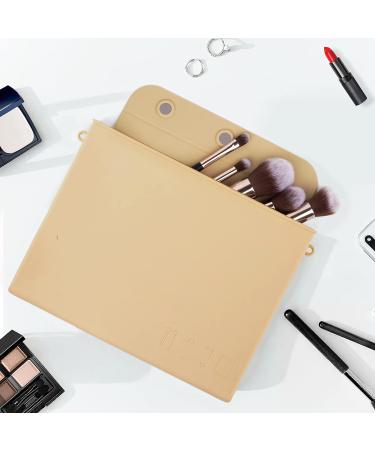 Drawzone Silicone Makeup Bag with Travel Brush Holder | Trendy Cosmetic Bag for Women | Portable Toiletry Bag in Khaki - Buy Online on GoSupps.com