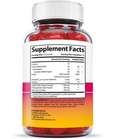 Justified Laboratories Keto ACV Gummies 1000MG with Pomegranate Juice, Beet Root, B12 - 60 Gummies (Pack of 1) - Buy Online on GoSupps.com