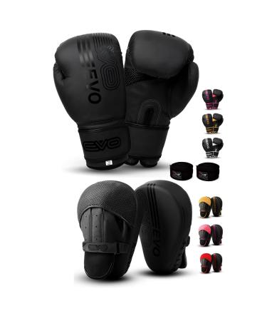 Evo fitness boxing gloves and pads set with boxing gloves and pads impact gloves hooks and jab hand goal shot protection training sparring mma martial arts muay thai kickboxing karate for 283 g black black