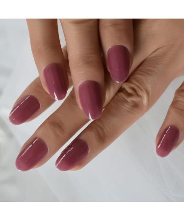 iBeautying Taro Red Semi-Transparent False Nails - UV Gel Finish, Medium Short Round Shape, 24 Nail Kit - Buy Online on GoSupps.com