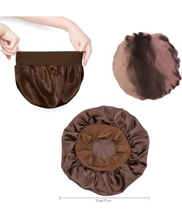 Silk Hair Bonnet for Sleeping - Wide Band Satin Night Cap for Women & Girls - Elastic Hat for Black & Curly Hair - 1pc Brown - Buy Online on GoSupps.com