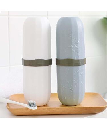 Portable Travel Toothbrush Cup Set - 2 PCS Water Cups & Holders for Camping Hiking Business Trips - Blue & Apricot - Buy Online on GoSupps.com