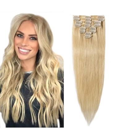 SEGO Extensions Clip in Human Hair Real Hair 8 Pcs Hair Extension Hairpiece Natural Straight Remy Hair Light Blonde#613-1 56 cm (75 g)
