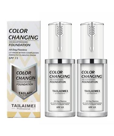 2 Pack TLM Foundation Makeup All-Day Flawless Color Changing Liquid Foundation for Women and Men Base Nude Face Cream Foundation. Improves Dark Circles Red Marks and Skin Blemishes -40ml SPF 15