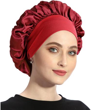 AliLeader Silk Bonnet for Sleeping 2Pcs - Colorful Satin Sleep Cap for Curly Hair - Black/Wine - Buy Online on GoSupps.com
