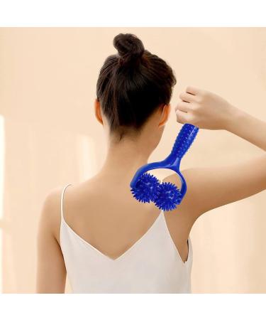 2 Massage Balls with Handle - Self-Massage Roller for Muscle Pain Relief | Fascia Ball for Back Legs Feet & Hands - Blue - Buy Online on GoSupps.com