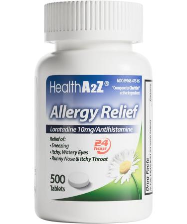 HealthA2Z Allergy Relief | Loratadine 10mg | Antihistamine | 500 Tablets | Relief from Itchy Throat Sneezing Runny Noses | 24-Hours Allergy Medicine - Buy Online on GoSupps.com