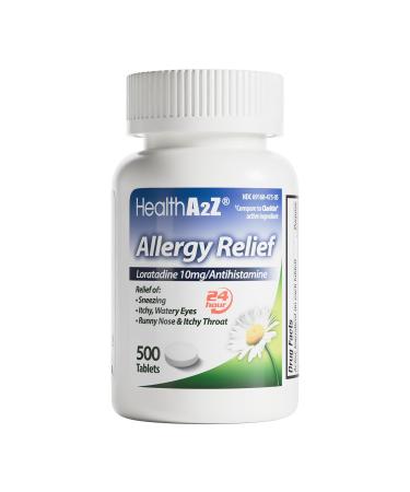 HealthA2Z Allergy Relief | Loratadine 10mg | Antihistamine | 500 Tablets | Relief from Itchy Throat Sneezing Runny Noses | 24-Hours Allergy Medicine