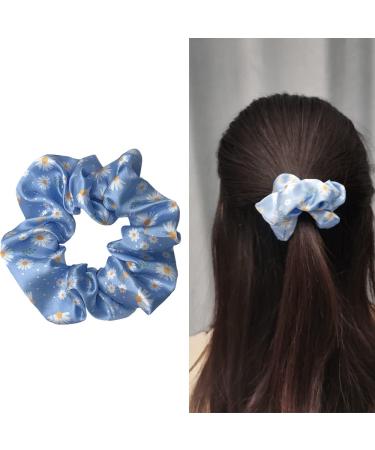Daisy Flower Blue Hair Scrunchies 2PCS - Women's Silk Hair Accessories & Ponytail Holder Bracelet - Buy Online on GoSupps.com