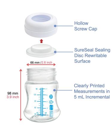 Maymom Wide-Mouth Milk Storage Collection Bottle 6pc Set for Spectra/Motif/Ameda Pumps - Compatible with S1 S2 - 4.7oz/140mL - SureSeal Sealing Disk - BPA Free - Buy Online on GoSupps.com