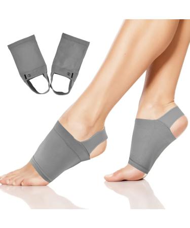 Bezavea Arch Support Braces 1 Pair Arch Pads for Flat Foot Pain Relief Plantar Fasciitis Sleeves Breathable Flat Foot Correction Braces Elastic Cushioned Foot Supports Grey