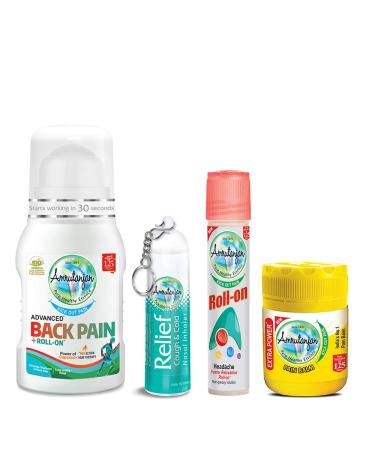 AMRUTANJAN Back Pain Roll On (50ml) Relief Nasal Inhaler (10ml) and Extra Power Balm (8ml) for Faster Relaxation