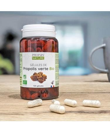 Green Propolis Organic Vegetable Capsules - 100mg/capsule - 120 capsules - No coloring or preservatives - Certified organic - Organic Farming - PROPOS'NATURE - Buy Online on GoSupps.com