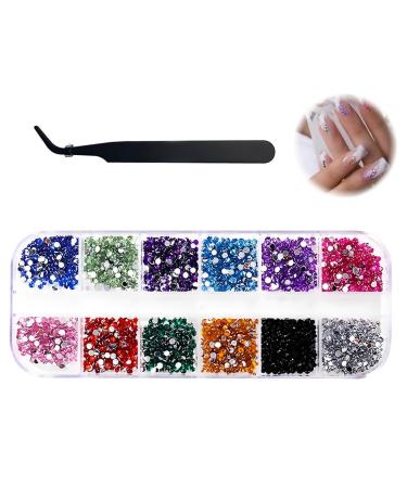 QJIBOVM Flat bottom rhinestone gems crystal nail art gems with picking tweezers and rhinestone picker dot drill pen suitable for nails clothes face crafts