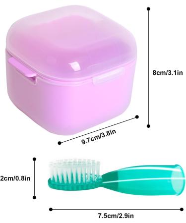 DIDATOOL Denture Cup Denture Bath for Soaking Dentures Denture Case with Lid Easy to Carry and Clean Denture Case with Removable Rinse Basket and Finger Toothbrush (Square Transparent Purple) Square Transparent Purple - Buy Online on GoSupps.com