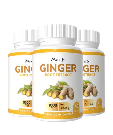 Mysurty Ginger Root Extract | Ginger Root Capsules | Ginger Supplement | Ginger Capsule 1000mg | Capsule for Men & Women - 60 Capsules (Pack 3)