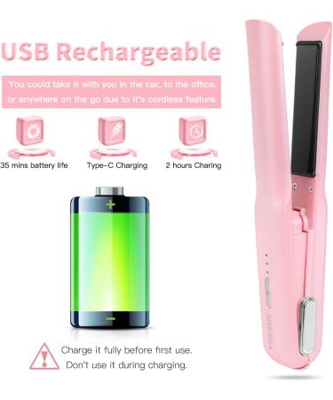 Cordless Hair Straightener - Portable Mini Flat Iron Adjustable Temperature Fast Heating Type-C Rechargeable (Pink) for Travel | Buy Online Now - Buy Online on GoSupps.com