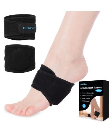 FunisFun Arch Support Plantar Fasciitis Relief Braces/Sleeve Orthotic Compression Support Wrap Aids for Foot Care  Feet Pain Relief  High Arches  Flat Feet  Heel Spurs(One Size  Adjustable) 1 Pair Black