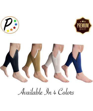 Shin Premium 20-30 mmHg Compression Leg Calf Sleeve with Zipper - Beige 2X-Large | International Shipping Available - Buy Online on GoSupps.com