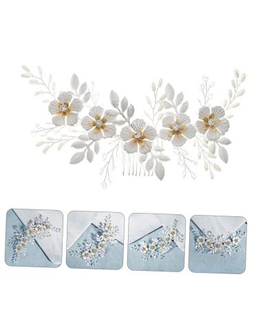 Angoily 1pc White Leaf Comb Hair Decor Comb Hair Accessories for Prom Wedding Decoration Floral Decor Pearl Hair Pin Bridal Floral Side Comb Hair Clip Alloy Bride Hair up Grace