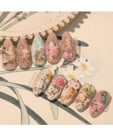 10 Sheets Vintage Angel Nail Foils for Transfer Paper Stickers Love Sliders Adhesive Nails Wraps Flower Nail Art Decorations - Buy Online on GoSupps.com