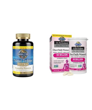 Garden of Life Probiotics Bundle - Primal Defense Ultra Ultimate Probiotic 216 Capsules + Dr. Formulated Probiotics for Women 50 Billion CFU 30 Capsules