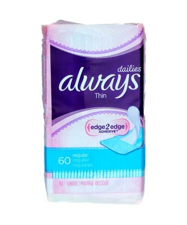 Always Dailies Liners Thin Regular 60 Count (2 Pack)