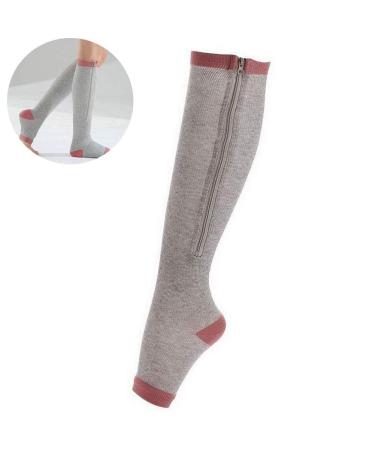 Amadon compression stockings with zipper unisex knee-calf supports stockings open toe knee sports stretch socks for edema swelling C S/M S-M C