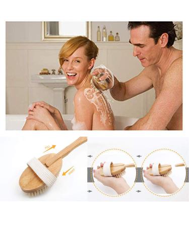 Long Handle Shower Exfoliator Brush - Natural Bristle Body Brush for Cellulite & Dry Skin - Detachable Handle - Buy Online on GoSupps.com