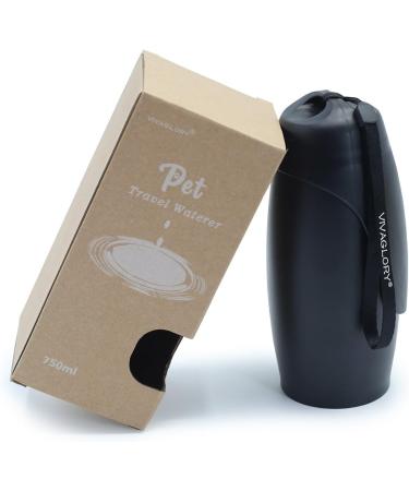 Vivaglory 750ml Dog Water Bottle - Portable Leak-Proof Stainless Steel Drinking Bottle with Large Trough for Walking & Hiking - Classic Black - Buy Online on GoSupps.com