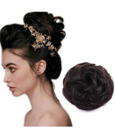 Human Hair Scrunchie Real Messy Bun Updo Extensions Hair Pieces 100% Remy for Women Donut Ribbon Wrap Ponytail Extension Scrunchy Chignons Curly Wavy (#1B Natural Black)