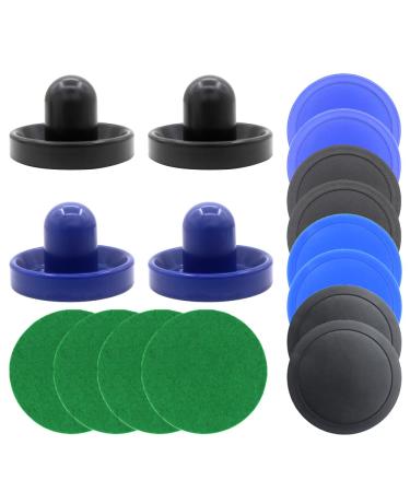 BQSPT Air Hockey Pucks and Paddles,Air Hockey Pushers and pucks,Air hockey table handles(4 Striker 96mm with Pads,8 Pucks 64mm Thick and Thin)Black,Blue