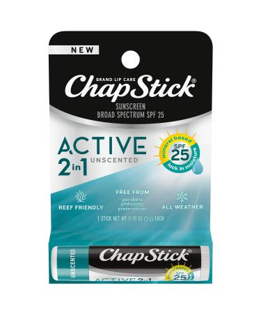 ChapStick Lip Sunscreen Active 2-in-1 Unscented Lip Balm with SPF 25 0.15 Oz Ea
