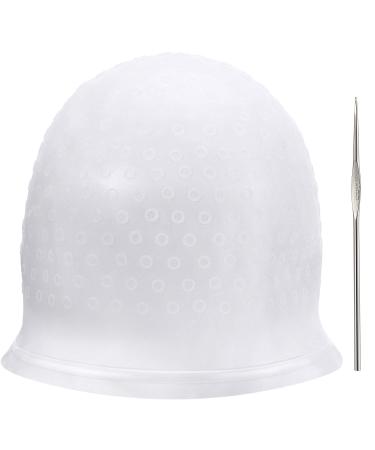 Silicone Highlight Cap Reusable Highlight Hair Cap Salon Hair Coloring Dye Cap with Hooks for Women Girls Dyeing Hair(White)