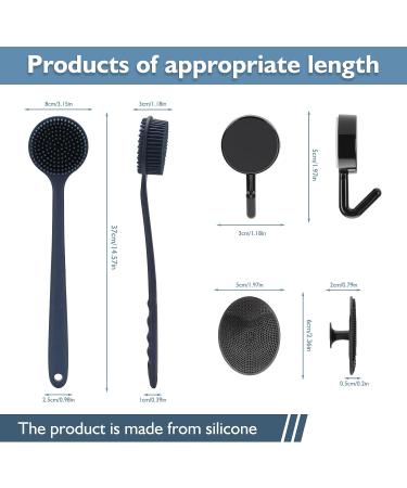 SAMEBUTECO Silicone Bath Brush Set - Body Back Scrubber for Shower & Face, Long Handle with Stainless Steel inner, BPA-Free - Includes Adhesive-Free Hook (3 in 1) - Buy Online on GoSupps.com