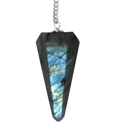 Amazing Gemstone Labradorite Crystal Pendulum for Divination - Dowsing Pendulum with Chakra Chain and Crystal Ball for Reiki Healing and Crystal Grid Meditation