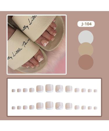 French Tip Press on ToeNails - Press On ToeNails with Nail Tips Pink and white flowers Design Glossy White stamen press on nails Acrylic False Nails Cute Artificial Nails - Buy Online on GoSupps.com
