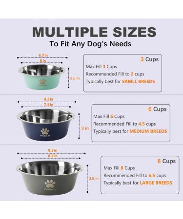 Podinor Stainless Steel Dog Bowls - 2 Pack, Non Slip Bottom, Dishwasher Safe - For Small, Medium & Large Dogs - Food & Water Dishes - Black & Aqua - 3 Cups/24 oz Each - Buy Online on GoSupps.com