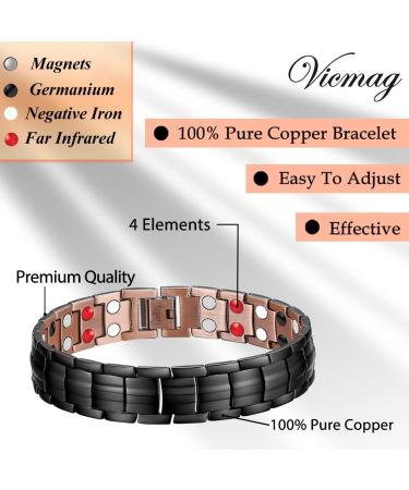 Vicmag Copper Bracelet for Men - Ultra Strength Magnetic Double Row - 99.99% Pure Copper - Adjustable with Tool - Gift Box Included (Black 4 Elements) - Buy Online on GoSupps.com