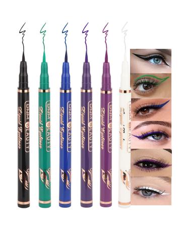 Kaely 6 Colors Liquid Wing Eyeliner Stamp Kit Eye Pencil Makeup Sets Waterproof Colored Colorful Eye Liners Stamps Shapes delineador de ojos contra el agua delineadores de colores para ojos (Set B) 6 Count (Pack of 1) Bl...